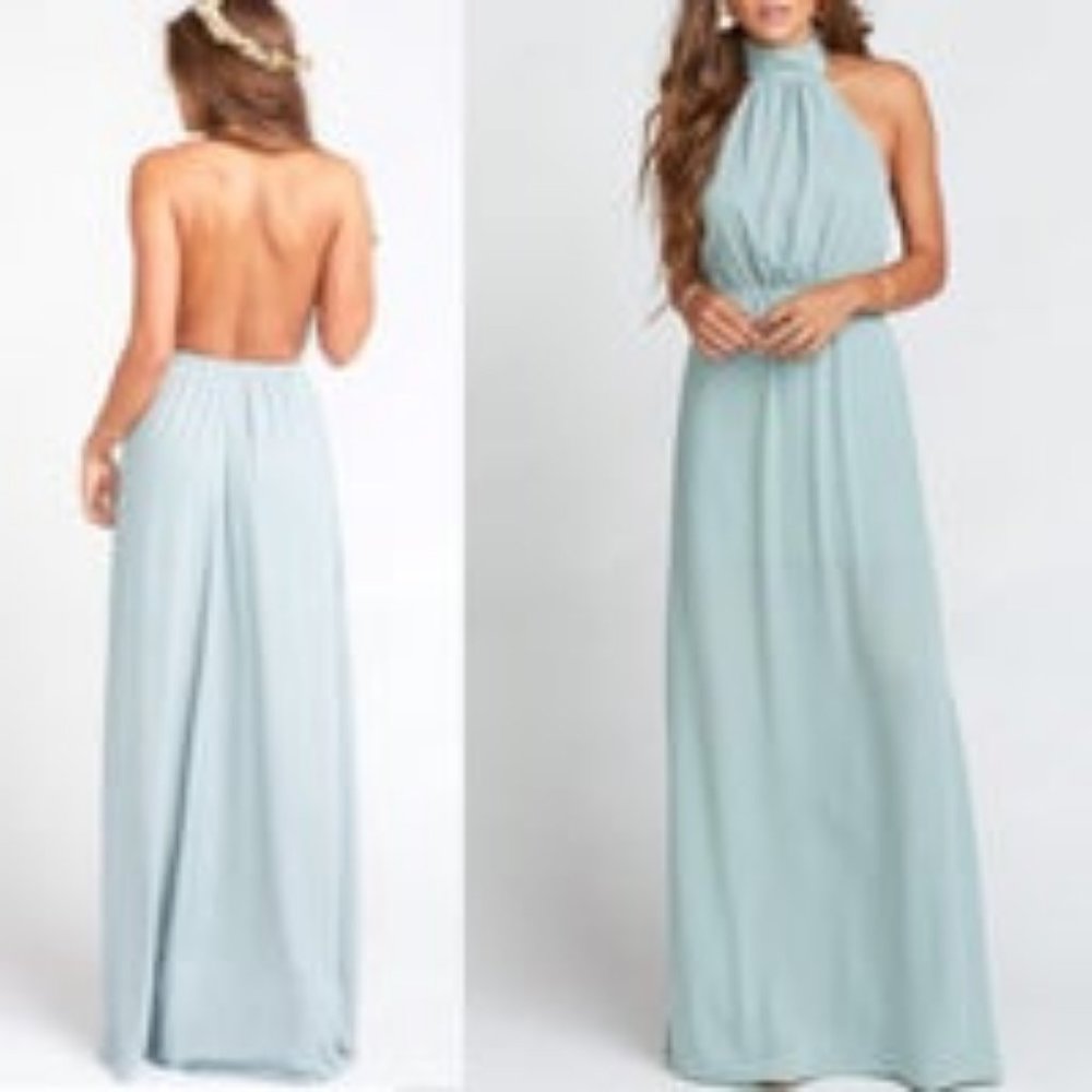 Show Me Your Mumu Collette Halter Maxi Gown Siver Sage